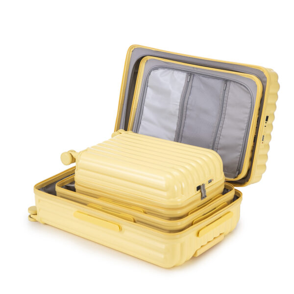 20"/24"/28" 3 pcs/set in ABS Spinner Wheel Luggage, Carry on Suitcase, with Cup Holder & USB Port & Phone Holder (Yellow)