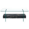 43.3 Inch Modern Two-Tier Coffee Table - Clear Tempered Glass and Black Marble Texture, Multifunctional Storage Design.The bottom tier includes a drawer.Can be used as a coffee table,side table,etc.