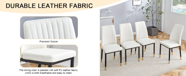f4b36a7ff51c49a59e77079af4b6565b_62a09f7f368455a360274e351337384c 4 Dining Chair Set, White Dining Chair Set, PU Material High Back Seat and Sturdy Black Leg Chair for Dining Room, Kitchen and Living Room c-010