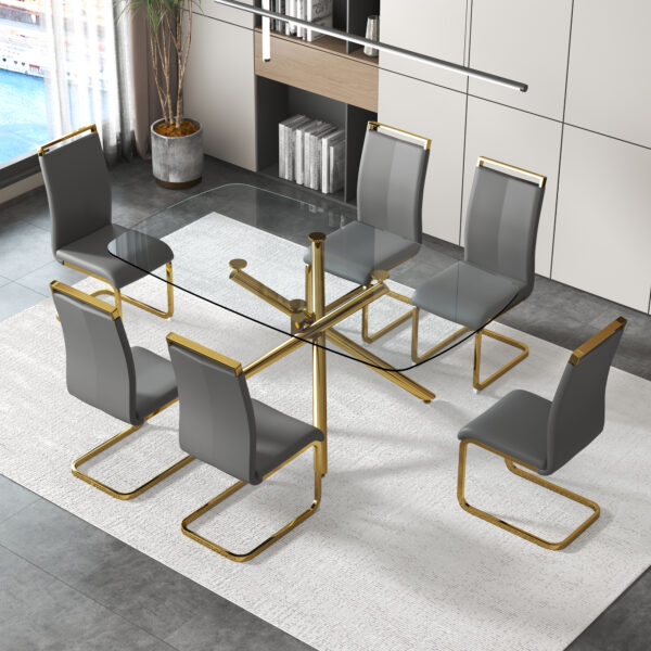 f4b5c91775104c66abecd4789ed282cf_20230717_ccbf7d1c5e5a5c6051aa557054cd17c8 Large Modern Minimalist Rectangular Glass Dining Table for 6-8 with 0.39" Tempered Glass Tabletop and Golden Plated Metal Legs,for Kitchen Dining Living Meeting Room Banquet hall 71'' x 39'' x30''1537