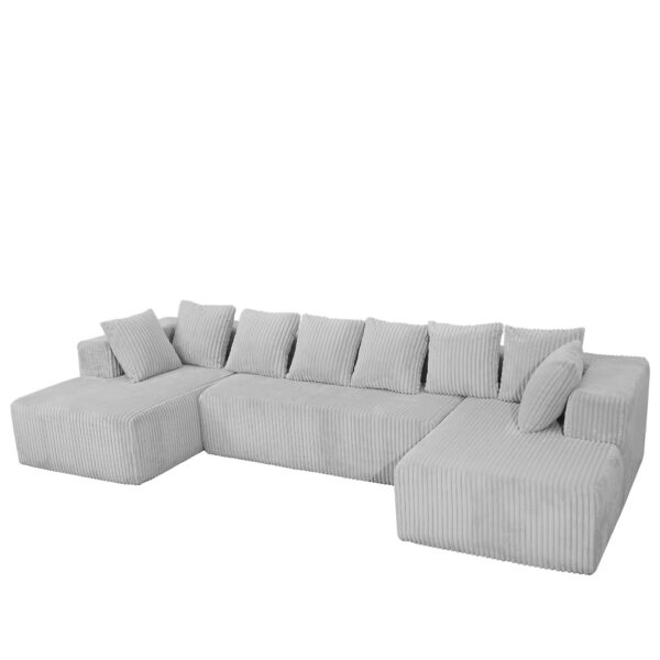 Modular U-Shaped Sectional Sofa,130-inch 4-Seater Chaise Lounge with Reversible Design, Striped Corduroy Fabric in Gray – Customizable Living Room or Bedroom Couch, Freely Configurable Layout.