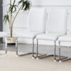 Luxury Simple Arch Chair - Set of 6 White PU Material High Resilience Dining Chair with Arched Metal Silver Leg.