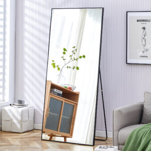 Fourth generation black solid wood frame full-length mirror, dressing mirror, bedroom porch, decorative mirror, clothing store, floor standing large mirror, wall mounted. 71 "* 31.4"