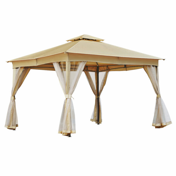 TREXM 10x12 Outdoor Gazebo Tent with Double Roofs, Patio Gazebo with Mosquito Netting, Patio Canopy for Backyard, Garden, Lawn and Deck (Beige)