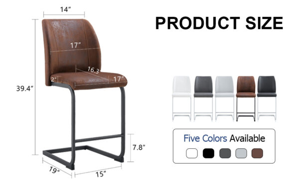 A set of two brown chairs, including suede cushions and black metal legs. Small size, suitable for select groups, suitable for dining room, kitchen, terrace and guest office chairs (set of 2)