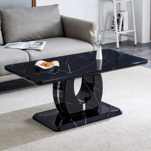 Modern minimalist black MDF pattern sticker pattern MDF rectangular coffee table. Add a peaceful and comfortable atmosphere to your home. MDF coffee table, black MDF pattern sticker, side table.