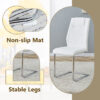 Table and chair set.63*31.4 Inch Luxurious Cold Jade Sintered Stone Dining Table Set - 6 White High-quality PU Chairs With Arched Silver Metal Legs.Perfect For Dinner Room,Meeting Room,Kitchen,etc.