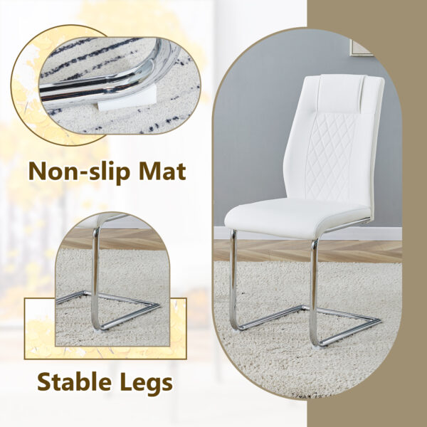 f58b40e564814583b846c0b54cff83a6_1f15cd2223b7e3239d5fc6414a01bddb Table and chair set.63*31.4 Inch Luxurious Cold Jade Sintered Stone Dining Table Set - 6 White High-quality PU Chairs With Arched Silver Metal Legs.Perfect For Dinner Room,Meeting Room,Kitchen,etc.