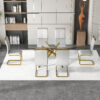 Large Modern Minimalist Rectangular Glass Dining Table for 6-8 with 0.39" Tempered Glass Tabletop and Golden Plated Metal Legs,for Kitchen Dining Living Meeting Room Banquet hall 71'' x 39'' x30''1537