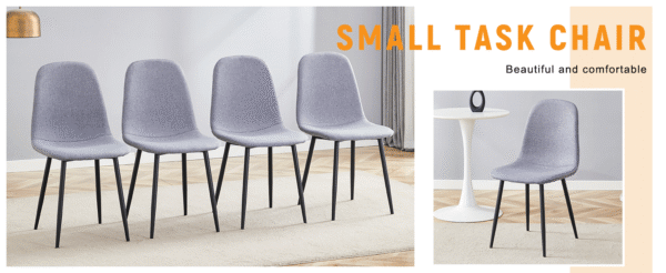 f5925a7d60a9488291c975b2e3929edc_845e0d7e91ba66324360a016c6a4e310 Luxury Simple Chair - Set of 4 Light Gray Linen-Cotton Material High Resilience Dining Chair with Metal Black Leg.Integral metal leg architecture,Suitable for various interior decoration styles.