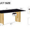 Modern minimalist dining table. The black patterned glass desktop is equipped with golden metal legs. Suitable for restaurants and living rooms  71" *39.3" *29.5"  DT-69