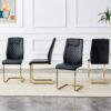 Modern dining chairs with faux leather padded seats, dining room chairs, gold metal leg upholstered chairs, suitable for kitchens, living rooms, bedrooms, and offices, set of 6 (black+PU leather)C-001