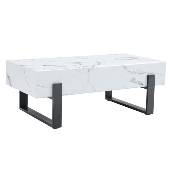 f5b1b731d6554a148c77348ef99a011e_2ec3ddfc775b3412b0e379ff4ae4cdf9 47.2"x23.6" Black and White Minimalist MDF Marble-Patterned Coffee Table.White marble pattern sticker,Black metal leg spray coating,MDF Coffee table.Showcasing a modern and simple style.