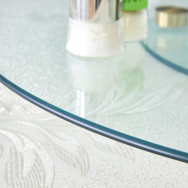 f5fc7f00cb7443099406be636cd0fd8e_a65aa063665719fee2d11bb6770906b2 Double layer rotatable round glass.Golden aluminum plate,The rotatable design makes it convenient to retrieve and place items.The upper glass has a diameter of 20 inches,the lower glass15 inches.