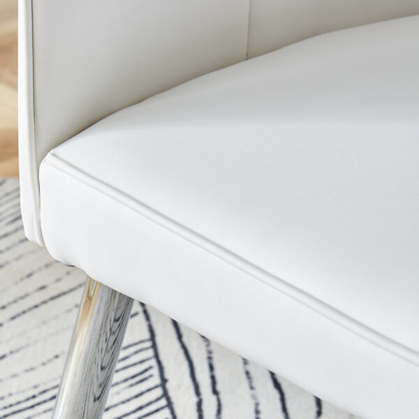 f65dfe276ac948508ae46f4f758d0063_20231018_f86c2ad140d20dbaa6240c52cccf4583 Modern minimalist dining chairs, office chairs. 4-piece set of white PU seats with silver metal legs. Suitable for restaurants, living rooms, and offices. C-008