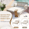TREXM Outdoor Daybed, Patio Daybed with Four Pillows, Wooden Outdoor Bed with Curved Armrests for Poolside, Backyard, Garden (Gray+Beige Cushion)