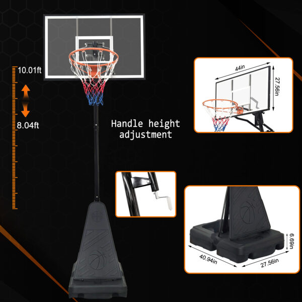 f6934dc045454fab9103e7954daa9646_b364790b7917f6ac9da27d3587548359 Portable Basketball Hoop for Youth Adults & Professional Match,Adjustable Height 8.04 ft to 10.01 ft,44 inch Backboard with Rebound System, Indoor/Outdoor Basketball Goal with Rebound Board and Wheels