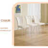 Modern minimalist dining chair, white PU leather curved back and seat cushion, white metal chair legs, suitable for dining room, bedroom, living room. A set of four chairs. 008
