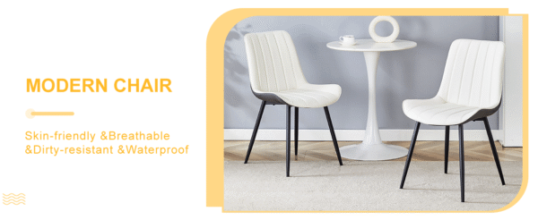 f6b320b6e5c446f687a42d11905e8ec7_1527ac55da1618518415ce99536d0a09 Extended Seat Cushion PU Dining Chair Set - Four Pieces.Smooth line design.Can integrate well into various modern home decoration styles.White and Dark Gray Splicing Colors.