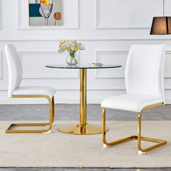 f6c339a42a794c5e8c94610e76525d7b_8c0363ab30220b5e1198895045027931 Luxury Simple Arch Chair - Set of 2 WHITE PU Material High Resilience Dining Chair with Arched Metal Gold Leg.
