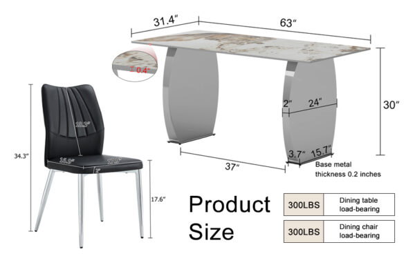f6d5af55fec545ada2d4324dc89f7644_42f42624d109566299627eeb7d2d8b02 Table and chair set.63*31.4 Inch Pandora Patterned Sintered Stone Dining Table Set - 6 Shell Textured Black Chairs, Modern Light Luxury.Perfect For Dinner Room,Meeting Room,Kitchen,etc.