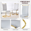 Table and chair set.Elegant Transparent Tempered Glass Dining Set - 71"x35.4" with 8 Light Gray PU Chairs with golden C-tube metal leg.X-shaped Golden Metal Table Legs,Black Textured MDF Crossbeam.
