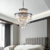 (Same as W1340P188535/L5002-600-B) 24" Luxury Crystal Chandelier with Black Finish – Elegant 15-Light 5 Tier Pendant Light Fixture for Living Room, Dining Room, or Entryway (Bulb Not Included)