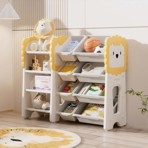 f6eb8cf0d11845e789a62e3d983ebc80_50c4e68b70b62c4bc056a41664ed09d6 Kids Bookshelf and Toy Storage, 4-Tier Toy Organizers W/8 Removable Storage Bins, Kids Toy Storage Organizer for Study Room, Bedroom, Kids Room, Classroom, Nursery