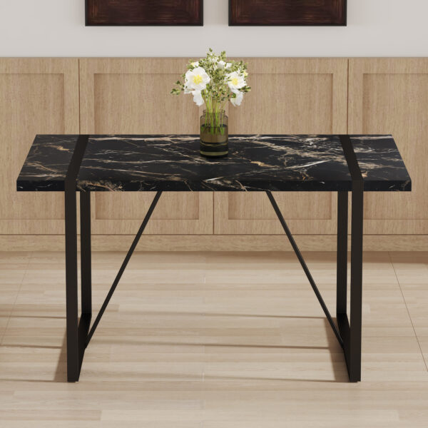 f700160458274247b99a519f8025f788_cd15e05ead7035c28200627ad8e053d4 Industrial rectangular MDF black dining table for 4-6 people with 1.5 inch thick MDF top and black metal legs for work desk, kitchen, terrace, dining room.55*31.4
