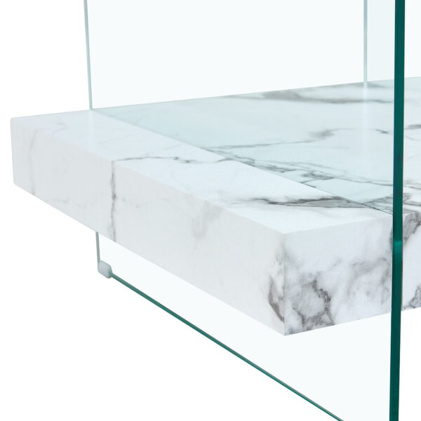 f72984298f3b468ba2c4afb4f641d7f6_521d016c3b754f226185143baf570810 31.4 Inch Modern Two-Tier Square Coffee Table - An Elegant Combination of Clear Glass and White Marble Pattern Sticker.It can be used as a coffee table,a side table or a display stand.