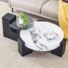 Modern Simple Double-Layer Round Coffee Table - Transparent Gray Glass Top with Black MDF L-Shaped Legs.The detachable design can make the use of space more flexible.