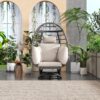 TREXM Outdoor Swivel Chair with Cushions, Rattan Egg Patio Chair with Rocking Function for Balcony, Poolside and Garden (Grey Wicker + Beige Cushion)