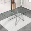 Large Modern Minimalist Rectangular Glass Dining Table for 4-8 people with 0.39" Tempered Glass Tabletop and Silver Metal Legs, for Kitchen, Living Meeting Room .71*35.4*30.W1151S01472