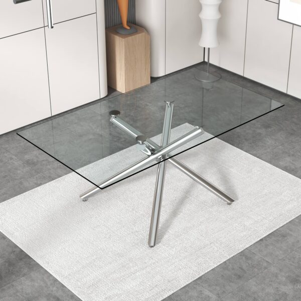 f74dd2c062b54959ac8fa09913b18cef_20221218_58293d04654b35bdf6f10c97273b82b7 Large Modern Minimalist Rectangular Glass Dining Table for 4-8 people with 0.39" Tempered Glass Tabletop and Silver Metal Legs, for Kitchen, Living Meeting Room .71*35.4*30.W1151S01472
