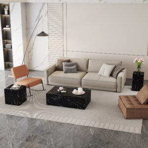 Harmonious Black Marble Texture MDF Coffee Table Set - A Choice for Modern Home Harmony.Black Marble Texture Sticker,Density Board Sticker,MDF.