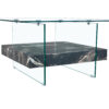 31.4 Inch Modern Two-Tier Square Coffee Table - An Elegant Combination of Clear Glass and Black Marble Pattern Sticker.It can be used as a coffee table,a side table or a display stand.
