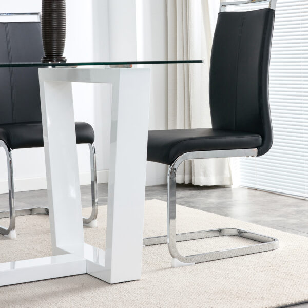 Glass Dining Table Large Modern Minimalist Rectangular for 6-8 with 0.4" Tempered Glass Tabletop and white MDF Trapezoid Bracket,For Kitchen Dining Living Meeting Room Banquet Hall F-1550