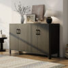 Mirod Farmhouse Style 4-Door Cabinet with Natural Finish, A Rustic Accent for Entryways or Small Spaces