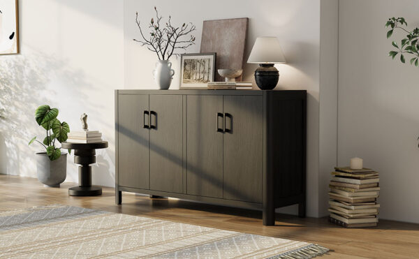 Mirod Farmhouse Style 4-Door Cabinet with Natural Finish, A Rustic Accent for Entryways or Small Spaces