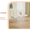 4 Dining Chair Set, White Dining Chair Set, PU Material High Back Seat and Sturdy White Leg Chair for Dining Room, Kitchen and Living Room c-010