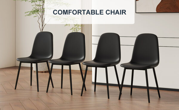 f79bd5bca388422d80544a2907ff82cd_3f664f9eb1fa7fda0b092190dd6c9582 Modern Minimalist Black Dining Chair Set - Four Chairs per Box, Stable and Comfortable.Modern Mid-Century Style Upholstered Side Chairs,Spoon Shaped Chairs With Black Metal Legs.