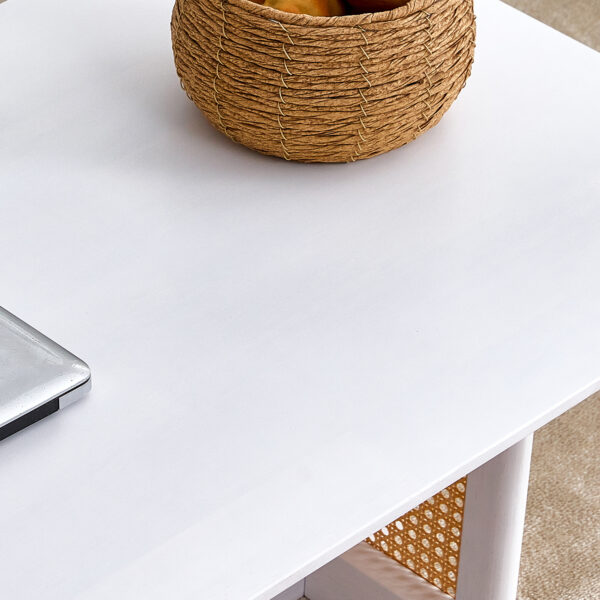 f7a3c67354314f638b40393a3c30c3f1_20231205_e96026c46d1aaa35f51b9cf6e2ad3ce7 Chinese style white solid wood and imitation rattan coffee table, rectangular solid wood coffee low table, small living room coffee table