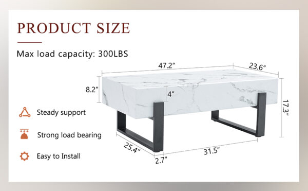 f7be2c08c42b4fbbbfd068efc8e47cc2_a786d6626159834f785dd91c4a860b1d 47.2"x23.6" Black and White Minimalist MDF Marble-Patterned Coffee Table.White marble pattern sticker,Black metal leg spray coating,MDF Coffee table.Showcasing a modern and simple style.