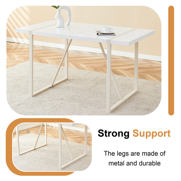 f7c4c43bf12a42b7a113205d70d32765_7cc60f2541cfaf50e862dfa0bc680b4a Industrial rectangular MDF Cream style dining table for 4-6 people with 1.5 inch thick MDF top and white metal legs frame for work desk, kitchen, terrace, dining room