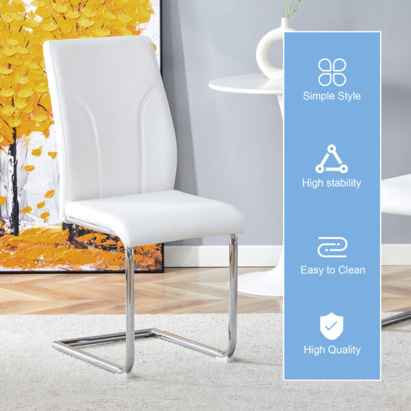 Set of 6 dining chairs, white dining chair set, PU material high backrest seats and sturdy leg chairs, suitable for restaurants, kitchens, living rooms