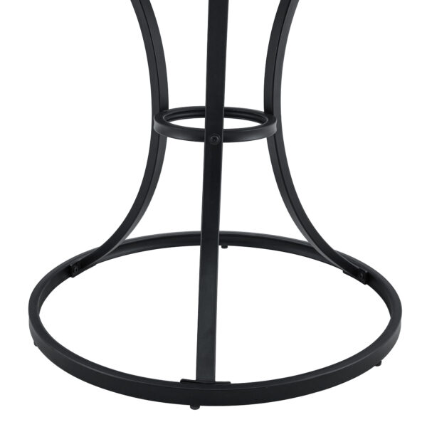 f7cf4e15caa14b84953f5df9204d9bc4_9d6caca618c3c23e4b0e2289133dbf34 Table and chair set.A Modern Minimalist Circular Dining Table With A Diameter Of 33.3 Inches.Paired With 4 Black Linen-Cotton Material High Resilience Dining Chair with Metal Leg.