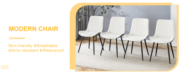 f7d9b2c4f2e341cbbecc96277d820a03_309873eb5176851545fed17ea18de554 Extended Seat Cushion PU Dining Chair Set - Four Pieces.Smooth line design.Can integrate well into various modern home decoration styles.White and Dark Gray Splicing Colors.