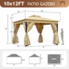 TREXM 10x12 Outdoor Gazebo Tent with Double Roofs, Patio Gazebo with Mosquito Netting and Privacy Screens, Patio Canopy for Shade and Rain for Backyard, Garden, Lawn and Deck (Beige)