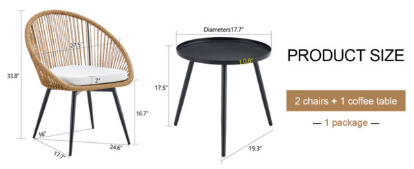 f7e590587bdd414989e2a4253422c6bc_0f95c581dd63d6c590dd7d723a8c7a5d Modern 3-Piece Set: 17.7" Anti-Spill Round Coffee Table + 2 Rattan Swivel Chairs, Outdoor Patio Furniture for Tea Time.Suitable for Various Outdoor Venues.3-piece Set Packaged As A Single Package.