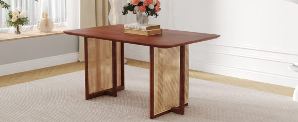 f880776cf8744805bde38e36c1ebdd33_10e21bdac8ecbcb1f3497f2e9afb06b4 Chinese country retro solid wood dining table,simple modern imitation rattan dining table.Suitable for dining room, living room, office.Natural Style Walnut Solid Wood Dining Table.